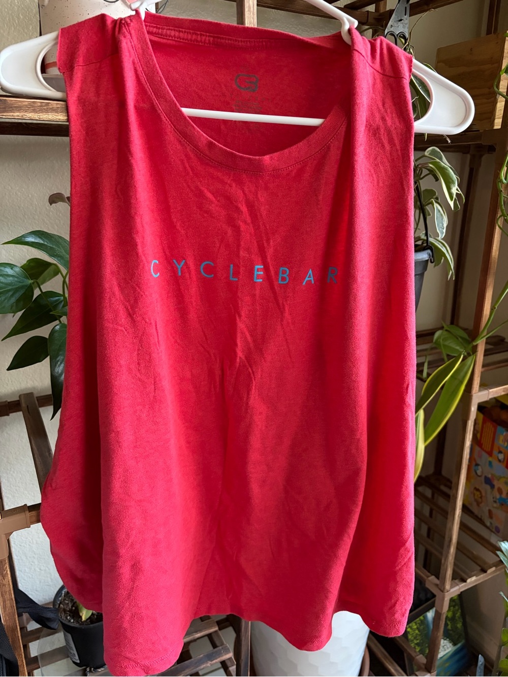 Cyclebar Red Men's Performance Tank with Blue Logo